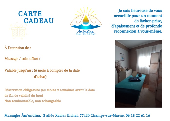 carte cadeau à offrir pour des massages ou soins énergétiques et revitalisants